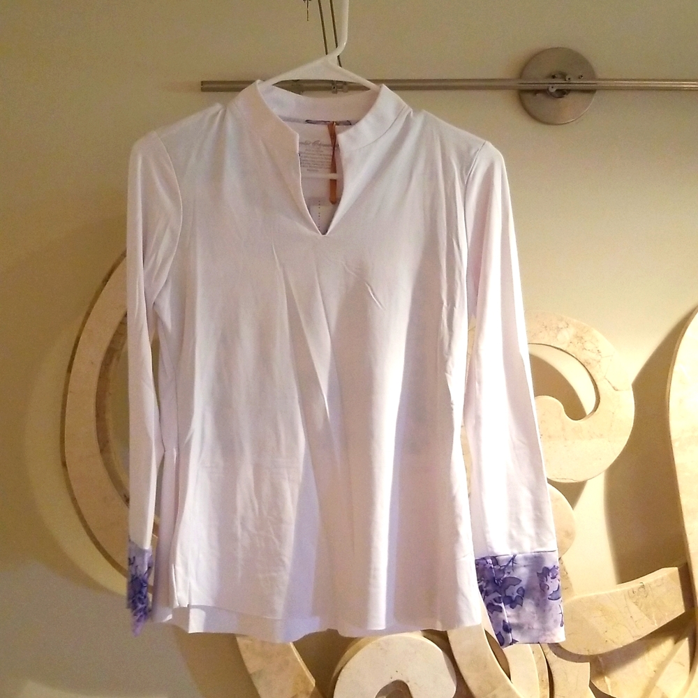 Small Denise Cronwall White with Lavender Trim Golf Tennis Top